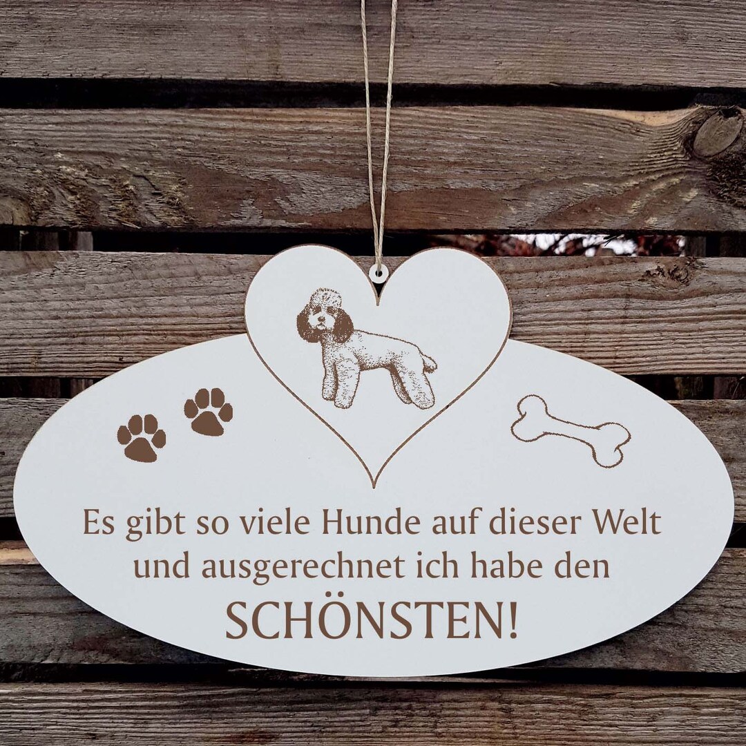 Schild mit Herz SCHÖNSTER Hund der Welt PUDEL Spruch Hunderasse Poodle