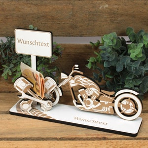 Geldgeschenk Motorrad Chopper - inkl. Wunschtext Name - Schild für Geld Gutschein Gutscheingeschenk Geschenk Motorradfahrer Vintage Retro