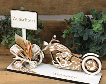 Cadeau en argent moto chopper - avec texte souhaité nom - signe pour argent bon cadeau cadeau cadeau motocycliste vintage rétro