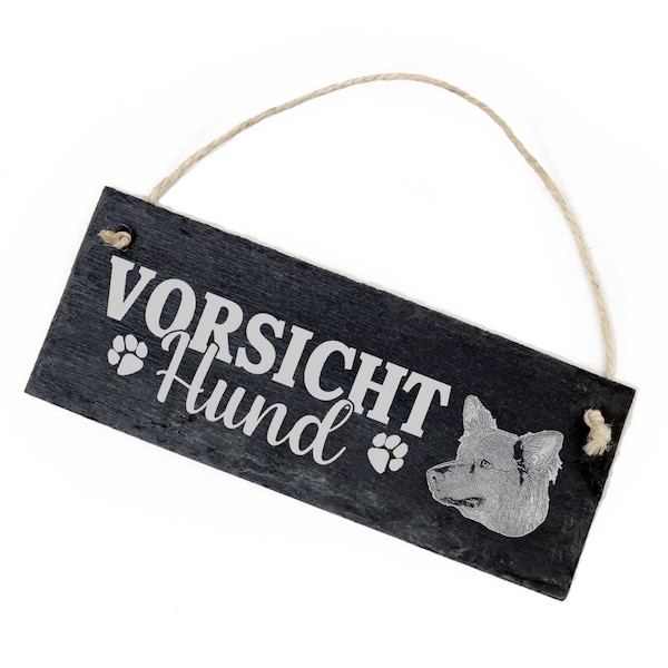 Vorsicht Hund Harzer Fuchs Schild Schiefer 22x8cm Achtung Warnschild - Türschild Hunde Pfote Garten Warnung Hundeschild