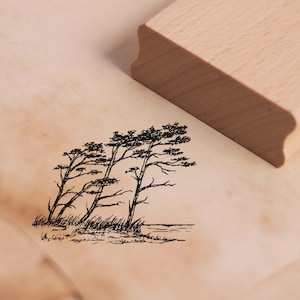 Stamp wind escapee - motif stamp approx. 48 x 38 mm • wooden stamp scrapbooking embossing • trees nature coast Baltic Sea North Sea sea beach tree