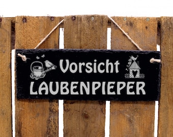 Plaque de Jardin Ardoise Gravée - Attention Laubenpieper - Décoration de Jardin à Fixer 22 x 8 cm - Plaque de Jardin Gazebo Décoration Jardin Potager