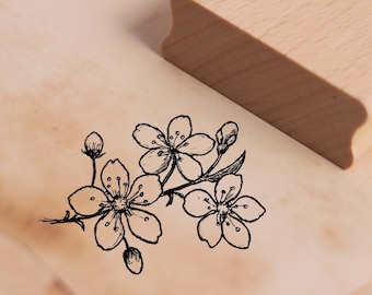 Motif Stamp Branch with Cherry Blossoms Stamp Flowers Buds 48 x 38 mm - Wooden Stamp Scrapbooking Embossing Stamps Crafts - Gift