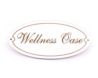 Ovales Schild Wellness Oase - selbstklebendes Türschild 15 x 7 cm • Shabby Dekoschild Dekoration Wanddeko Deko Türdeko • Spa Sauna Hotel Bad