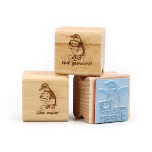 Teacher stamp penguin in set - 3 motif stamps with saying and motif for school approx. 28 x 28 mm - teacher rating grade primary school good super