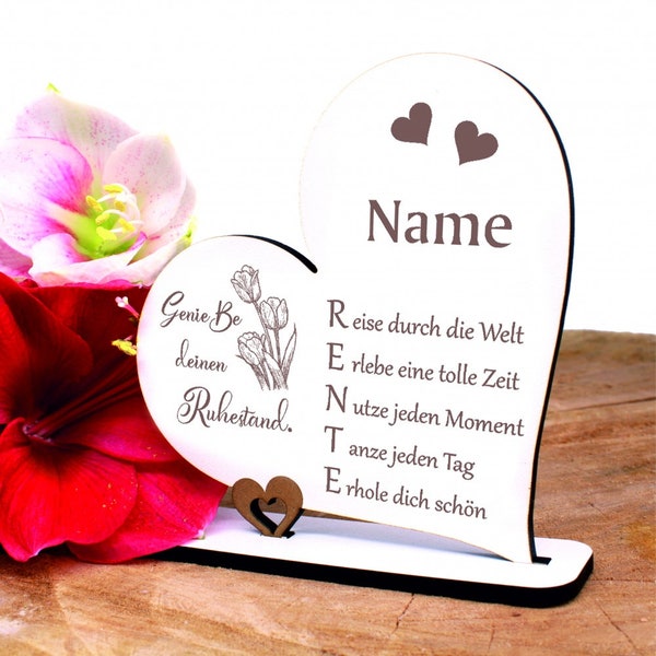 Decorative heart standee with saying enjoy your retirement and personal name sign pension gift money gift money voucher pensioner