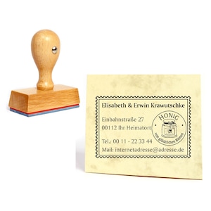 Stamp Honey of Happy Bees Stamp - with name and address approx. 60 x 40 mm • Address stamp address stamp motif stamp • Beekeeper