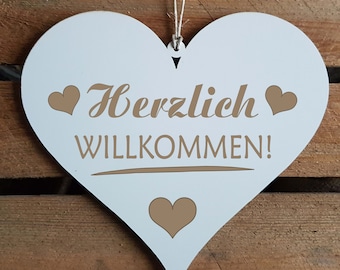 Schild HERZ « HERZLICH WILLKOMMEN » Herzen Türschild Dekoschild Herzschild Hängeschild Dekoration Türdeko Haustür Eingang Tür Wohnung Haus