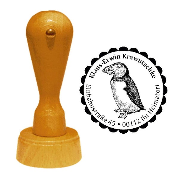 Stempel Holzstempel Adressstempel « PAPAGEITAUCHER » mit persönlicher Anschrift und Motiv Name Vogel Papageientaucher puffin Atlantik Küste