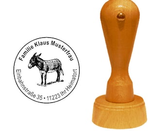 Wooden stamp donkey - with name and address Ø 35 mm
