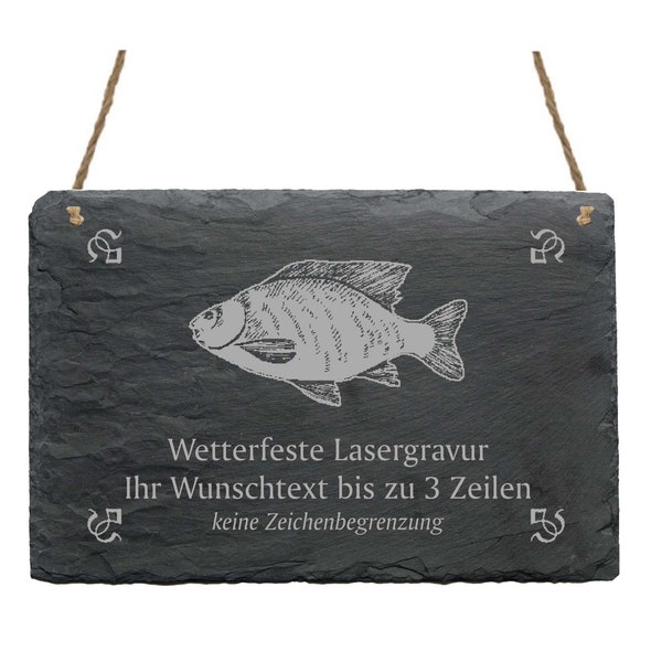 Schiefertafel « FISCH » mit persönlicher Wunschgravur Wunschtext Geschenk Angler Fischer Fischerei Fischfang Angeln Fischerhütte Hafen Meer