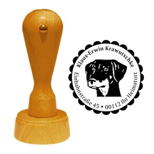 Adressstempel Hund « DOBERMANN Kopf » mit persönlicher Anschrift und Motiv - Stempel Holzstempel Name Hunderasse Hundezucht Deutschland