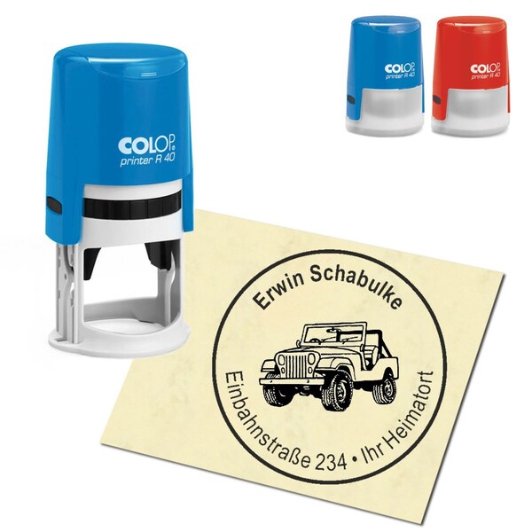 Stempel Adressstempel personalisiert - Geländewagen - rund ∅ 40mm