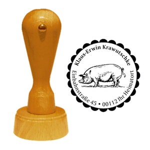 Address stamp « SCHWEIN 02 » with personal address and motif - Stamp Wooden stamp Name Bauer Butcher Butcher Butcher pig Sau
