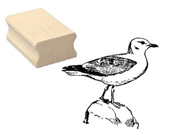 Timbre « MOUETTE SUR PIERRE » Motif Timbre Timbre en bois Scrapbooking Embossage Artisanat Estampage - Cadeau Oiseaux Mer Baltique Mer du Nord Mer Maritime Mer