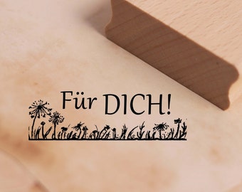 Motivstempel Für dich - Wiese mit Pusteblumen Stempel 58 x 18 mm - Holzstempel Scrapbooking Embossing Basteln Geschenk Schule Kindergarten