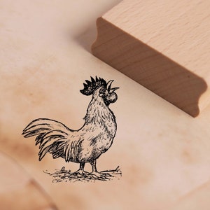 Motif Stamp Rooster Crows Stamp 45 x 48 mm - Wooden Stamp Scrapbooking Embossing Stamps Crafts - Gockelhahn Farm Farmer Chickens Nature