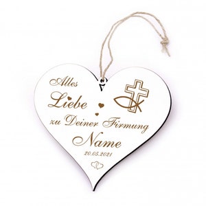 Confirmation sign heart engraved - All the best for your confirmation - wooden gift with name + date 13 x 12 cm - gift idea confirmation sacrament