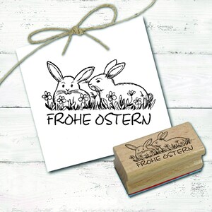 Carimbo de feliz Páscoa - dois coelhinhos na grama - impressão de carimbo com motivo 48 x 28 mm - carimbo de madeira para scrapbooking Carimbo de Páscoa Coelhinhos da Páscoa primavera