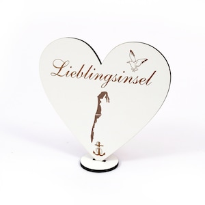 Maritime Heart Shield &quot;LIEBLINGSINSEL HIDDENSEE&quot; for setting up with seagull and anchor - Table decoration maritime decoration Deco Baltic Sea Sea