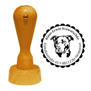 Address stamp dog «American PITT BULL Terrier» with personal address and motif-stamp name wooden stamp Pitbull USA dog