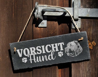 Vorsicht Hund Presa Canario Schild Schiefer 22x8cm Achtung Warnschild - Türschild Hunde Garten Warnung Hundeschild Hundebesitzer Geschenk