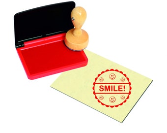 Timbre Smile - Smilies incl. coussin de timbre rouge - env. Ø 40 mm - Timbre-motif LehrerStempel KinderStempel - Enfants Sourire Smiley Bonne humeur