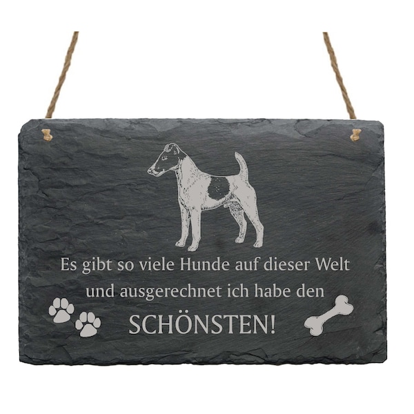 Schiefertafel « GLATTHAAR-FOXTERRIER - schönster Hund » Hunde Spruch Schild Dekoration Türschild Hunderasse Geschenk Hundebesitzer Smooth