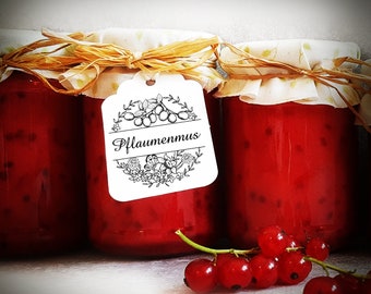 Motif stamp plum jam label - vintage wreath stamp plum 68 x 68 mm - wooden stamp plum jam handmade homemade