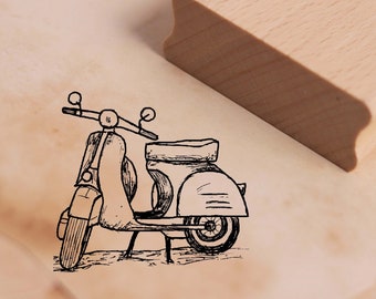 Motivstempel Motorroller Stempel 28 x 26 mm - Holzstempel Embossing Scrapbooking Stempeln Basteln - Geschenk Roller Vintage Retro