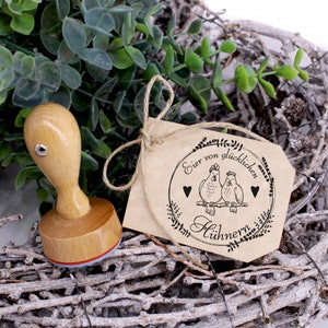 Stamp eggs from happy chickens - motif 2 chickens vintage wreath round stamp egg stamp 39 x 37 mm - motif stamp wooden stamp egg box