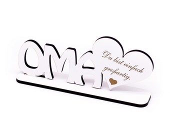 Decoration stand OMA You are just great • Shield with heart • 20 x 7 cm • Decoration sign decoration • Gift birthday Mother's Day mother love