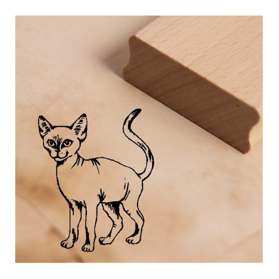 Stamp Sphynx cat - motif stamp approx. 38 x 38 mm • Scrapbooking wooden  stamp • Cats accessories cat stamp gift Sphynx birthday