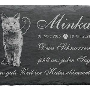 Memorial plaque Carthusian with name and date • 22 x 16 cm Saying Engraving Motif • Gravestone Animal Gravestone Animal Grave Grave Funeral Cemetery Grave Cat