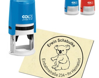 Stamp Address stamp personalized - seated koala - round ∅ 40 mm