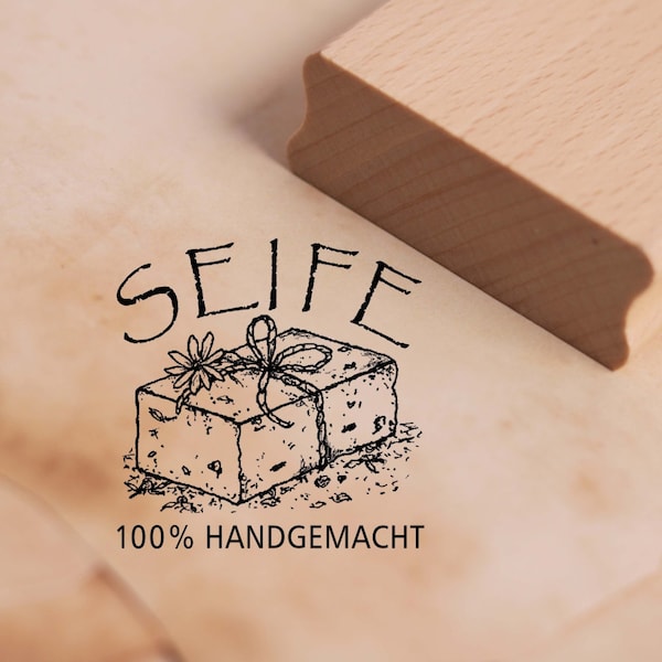 Motivstempel Seife 100% handgemacht - Stempel Holzstempel 38 x 38 mm - Scrapbooking Embossing Basteln Stempeln - Geschenk Seifen Manufaktur
