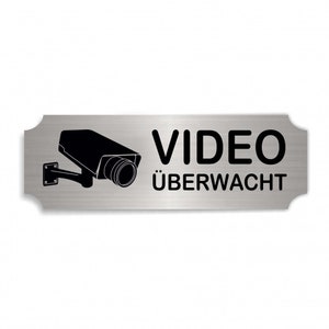 Sign Warning Sign Engraving - Video Surveillance - Self-Adhesive Aluminum Look 15 x 5 cm - Adhesive Sign Video Camera Video Monitored