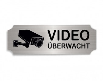 Schild Warnschild Gravur - Videoüberwachung - Hinweisschild selbstklebend Aluminium-Look 15 x 5 cm - Klebeschild Video Kamera videoüberwacht