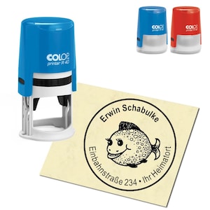 Stamp Address stamp personalized - cute puffer fish - around ∅ 40 mm