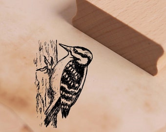 Motif Stamp Spotted Woodpecker Stamp 26 x 38 mm - Wooden Stamp Scrapbooking Embossing Crafts Stamping Birds Woodpecker - Gift Kindergarten School