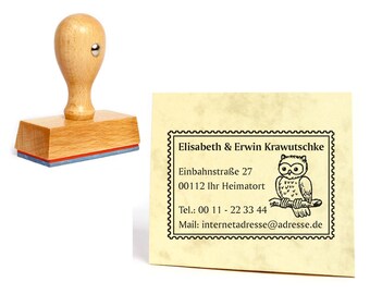 Stempel Niedliche Eule Briefmarke - mit Name und Adresse ca. 60 x 40 mm • Adressenstempel Adressstempel Motivstempel Kinderstempel • Schule