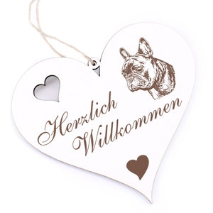 Welcome Sign - French Bulldog - Decoration Heart Wood - Door Sign 13 x 12 cm - Heart Shield Door Decoration Family House Entrance Dog