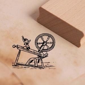 Motif Stamp Spinning Wheel Vintage Stamp 45 x 38 mm - Wooden Stamp Scrapbooking Embossing Handicraft Stamps - Weber Spinner Schneider Spiders
