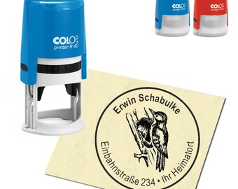 Stamp Address stamp personalized - woodpecker - around ∅ 40 mm