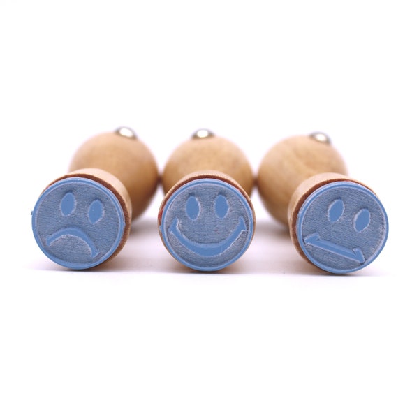 Stempel Smiley Set 02 • ca. Ø 20 mm • 3 Motivstempel • gut neutral traurig • Schule Büro Lehrer Lehrerstempel Kinder Kinderstempel Zensur