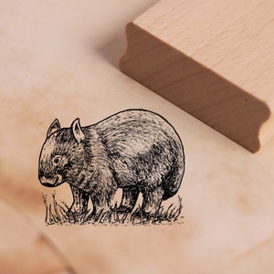 Motivstempel Wombat auf der Wiese - Stempel Holzstempel 48 x 38 mm - Scrapbooking Embossing Basteln Stempeln -  Tierstempel Geschenkidee