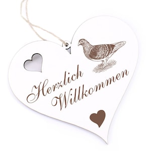 Welcome Shield - Dove - Decoration Heart Wood - Door sign 13 x 12 cm - Heart shield Door decoration Family House Entrance Decorative sign decoration