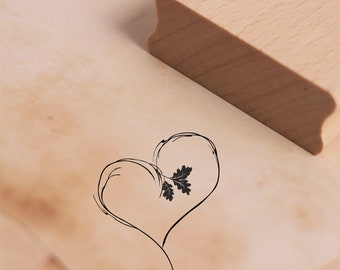 Stempel Herz mit Blatt Eiche - Motivstempel - ca. 48 x 45 mm - Holzstempel Scrapbooking - Liebe Hochzeit Verlobung Jahrestag Valentinstag