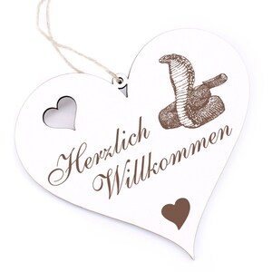 Welcome Sign - Cobra Snake - Decorative Heart Wood 13 x 12 cm Door Sign Heart Sign Door Decoration Family House Entrance