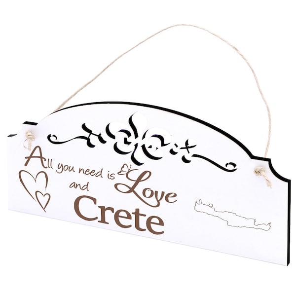 Schild Insel Kreta Deko 20x10cm - All you need is Love and Crete - Holz - Türschild Dekoschild Vintage Shabby Ornament Geschenk Urlaub